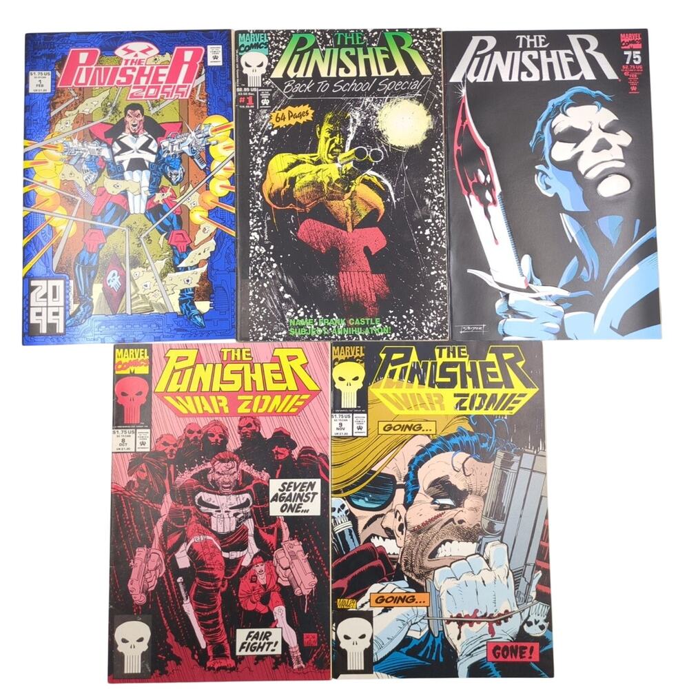 Punisher Comic Lot of 5 Issues 2099 Back to School #1 War Zone #8 #9 #75 Marvel